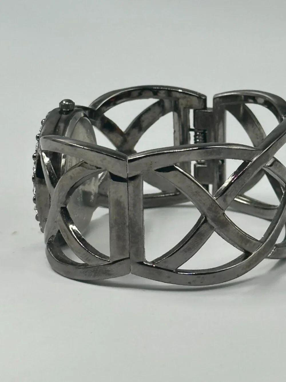 3/$30 Studio Time Watch Women Black Crystal Bezel Clamper Cuff Band 6.75